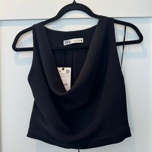 Zara Flowy Neckline Black Tank Top